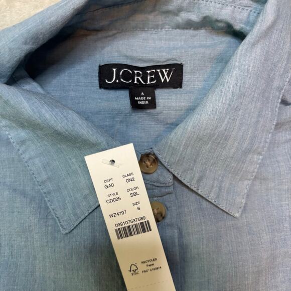 J.Crew Blue Voile Cropped Button-Up Shirt Size 6 NWT Lightweight - Picture 4 of 5